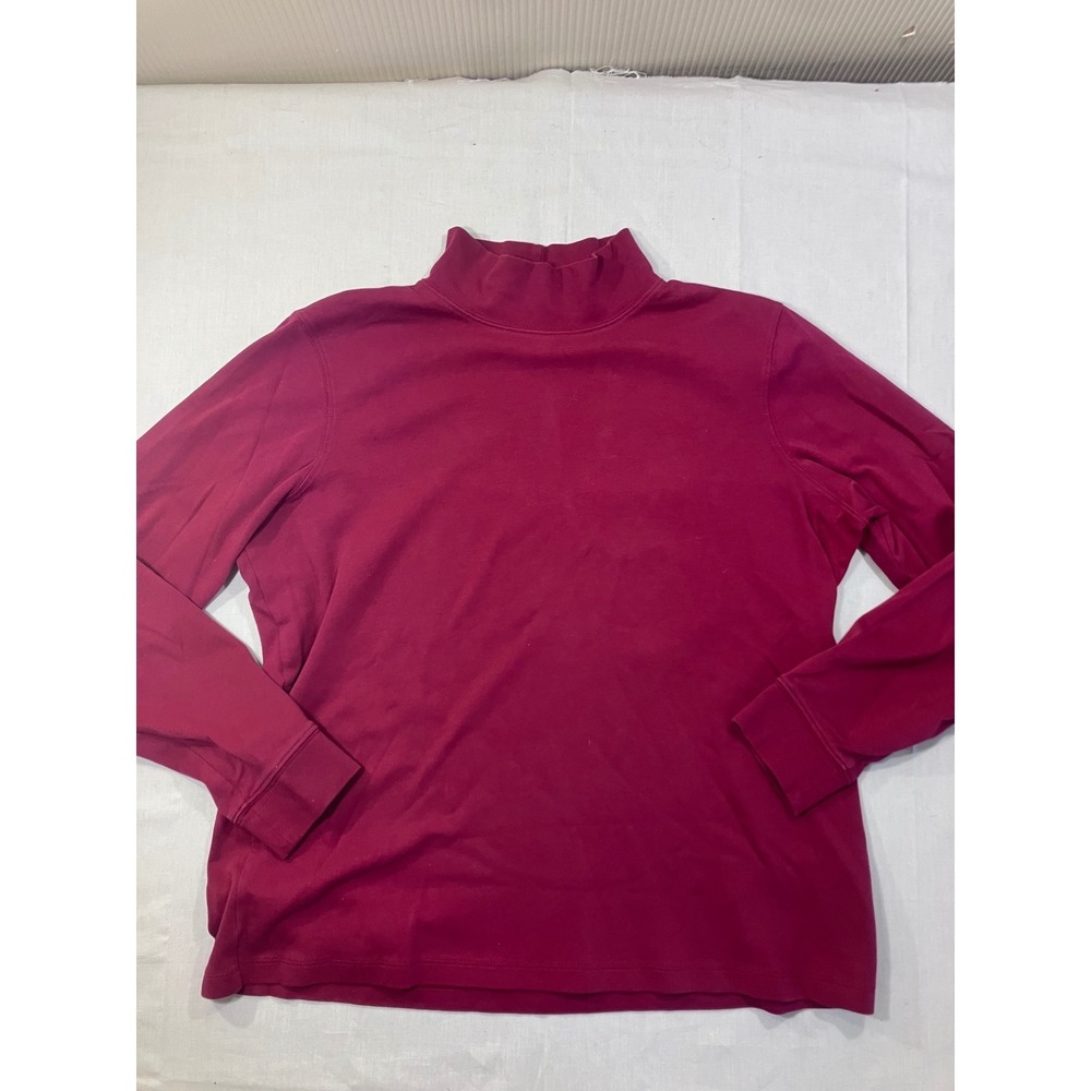 LL Bean Long Sleeve Turtleneck Top Burgundy Cotton Regular L